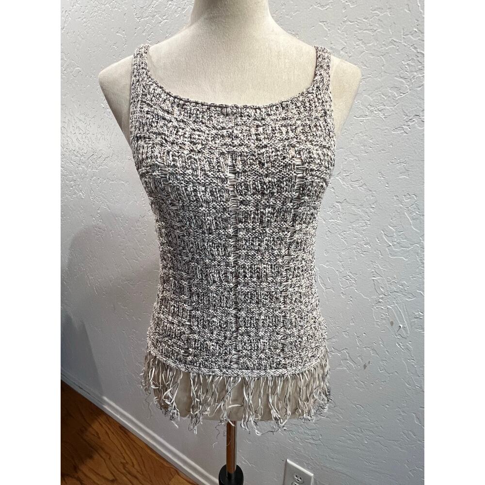 Primark Fringe Knit Tank Top Women’s Medium Textured Sleeveless Gray
